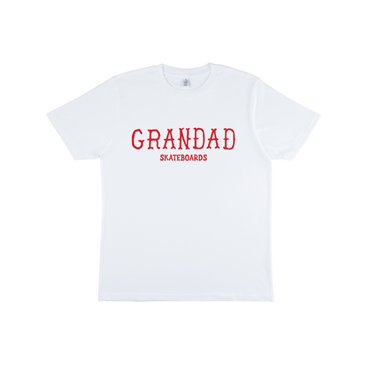 White Grandad Skateboards Dead Alen large logo tee (Red Logo)
