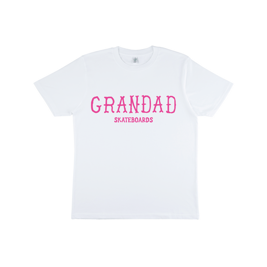 White Grandad Skateboards Dead Alen large logo tee (Pink Logo)