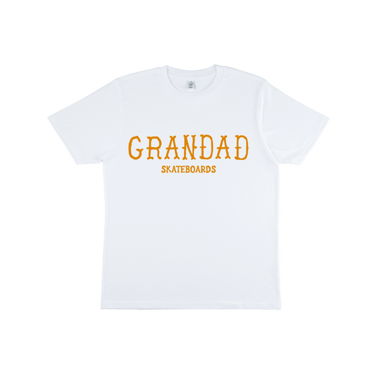 White Grandad Skateboards Dead Alen large logo tee (Orange Logo)